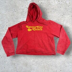 Kansas City Chiefs Cropped Hoodie Womens XL Red Corduroy Retro Y2K